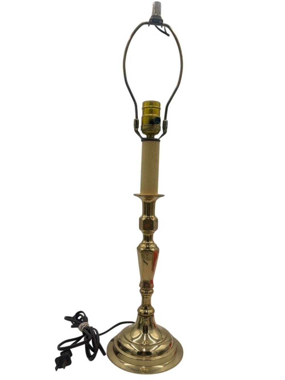 Polished Brass Candle Stick Table Lamp Brown Corded Plug 22" Tall